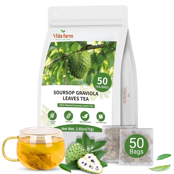 Soursop Leaves Tea Bag, Pure and Natural Soursop Graviola Leaves for Digestion, Boosting Immune, Improving Sleep & Skin Health - Hojas De Guanabana Tea（50 Teabags/1Pack)