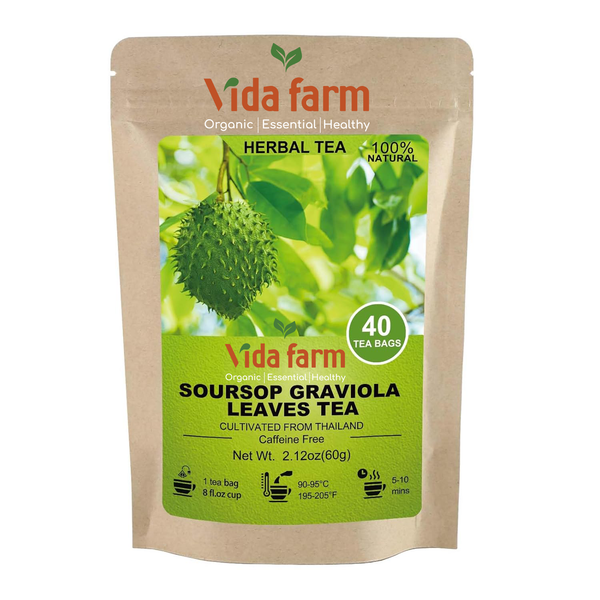 vidafarm - Soursop Leaves Tea Bags, 40 Teabags, 1.5g/bag - Premium Soursop Graviola Leaves Tea - Hojas De Guanabana Tea - Non-GMO - Caffeine-free - Improve Digestion, Support Healthy Skin & Sleep